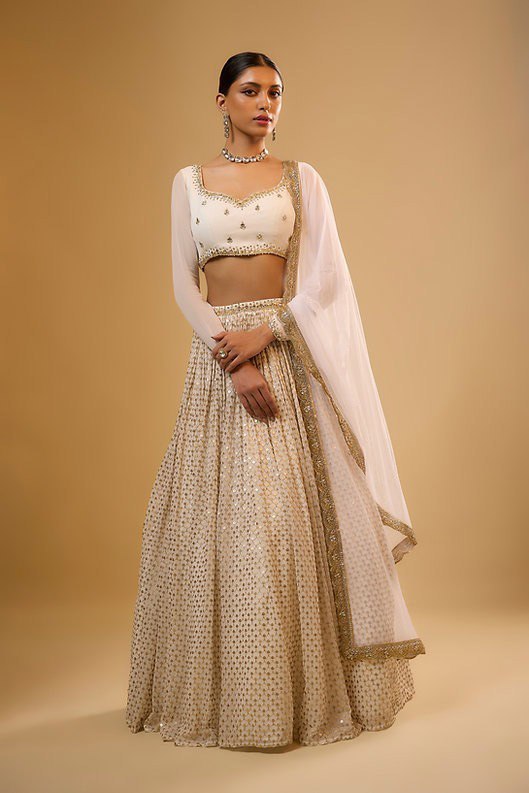 Off White Color Sequins with Zari Embroidery Work Designer Lehenga Choli