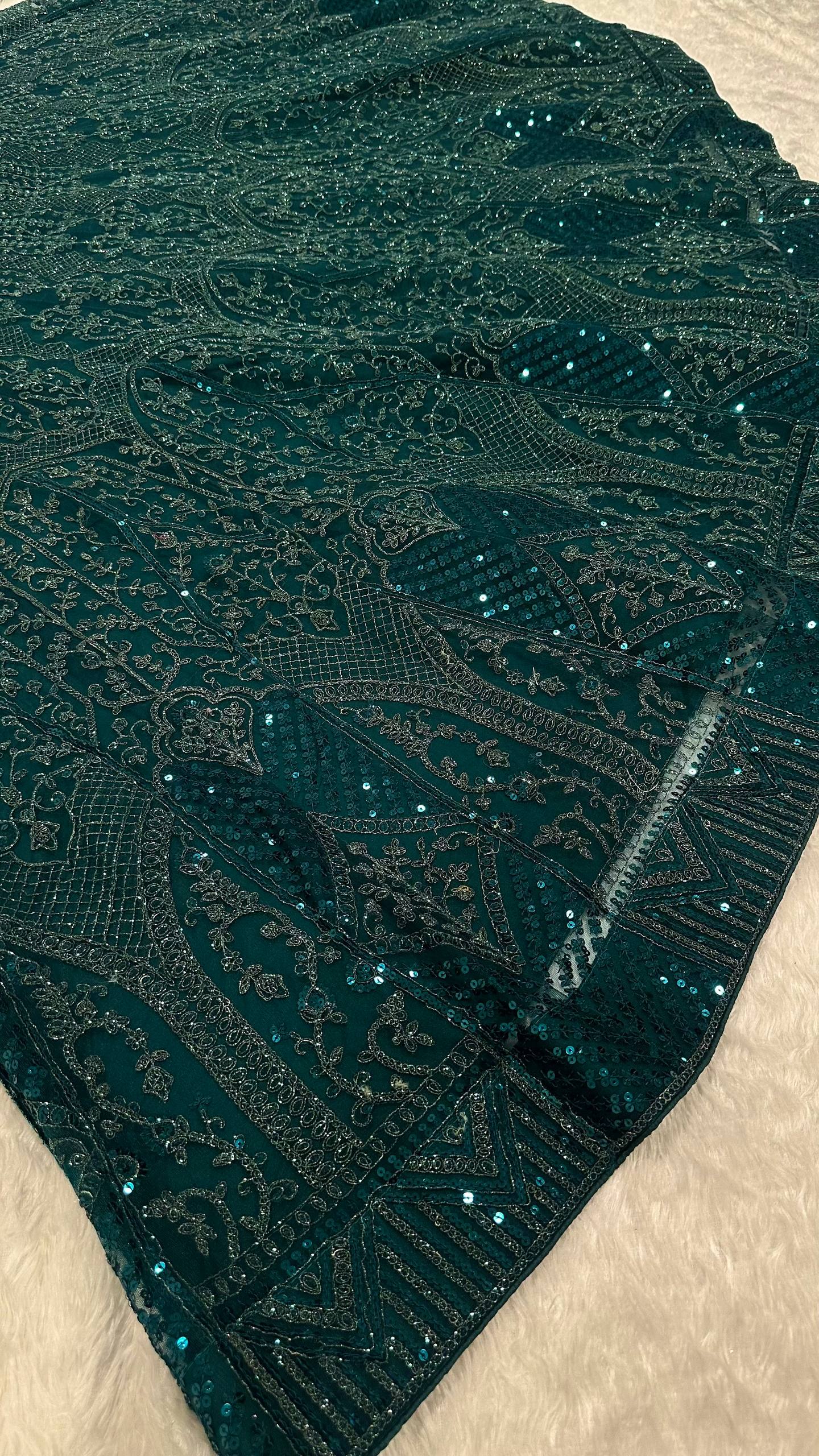 Green Wedding Designer Heavy Net Sequin Lehenga Choli