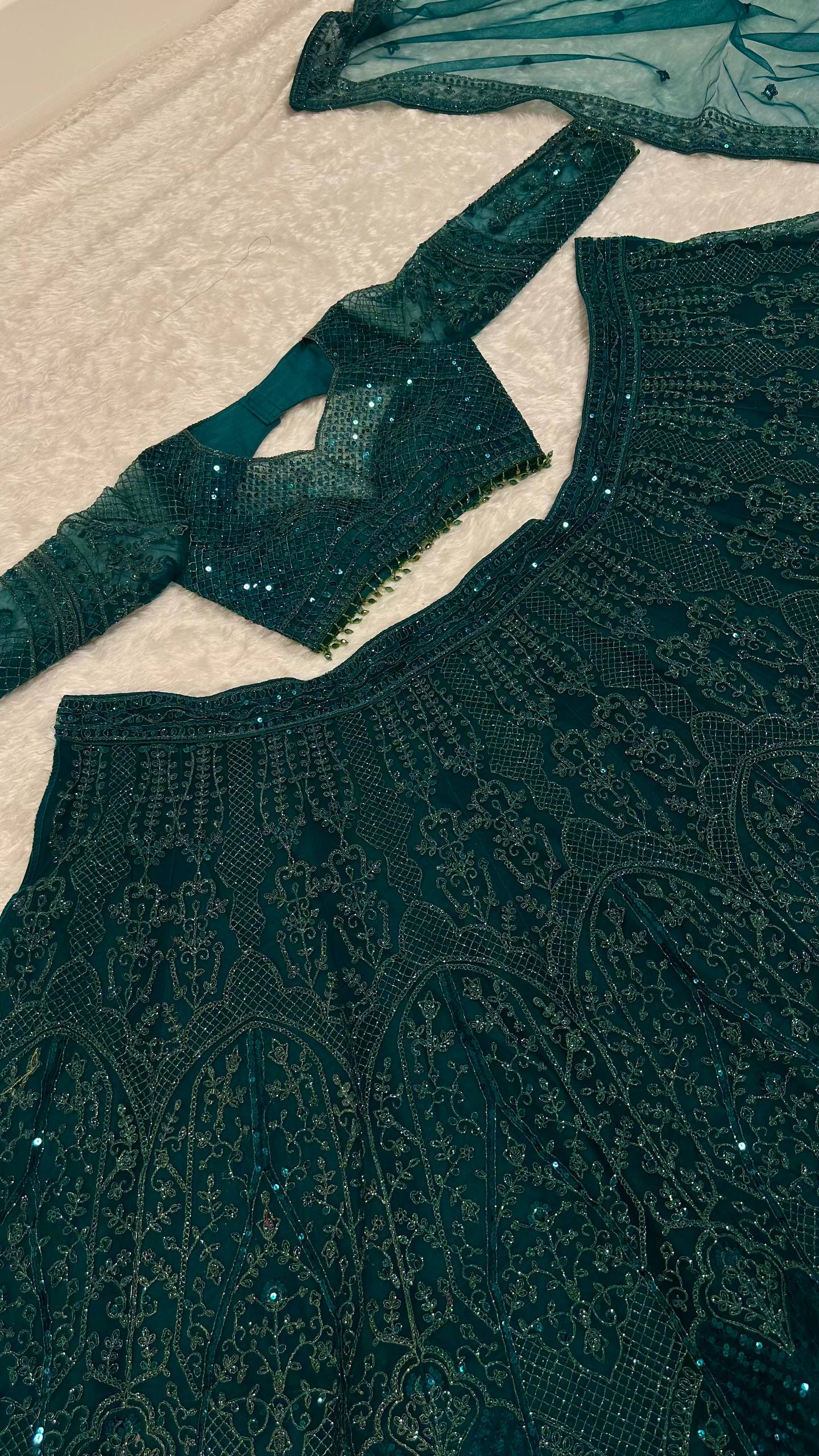 Green Wedding Designer Heavy Net Sequin Lehenga Choli