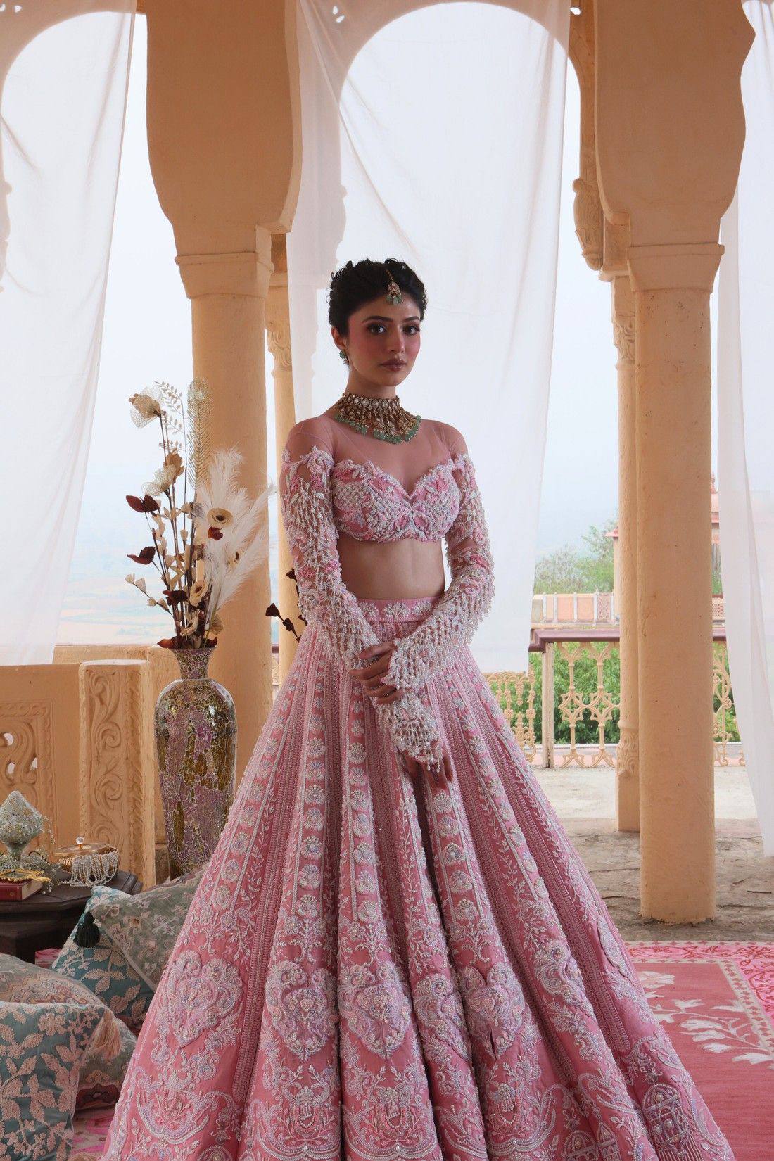 Pink Sequin Work Wedding Wear Designer Lehenga Choli