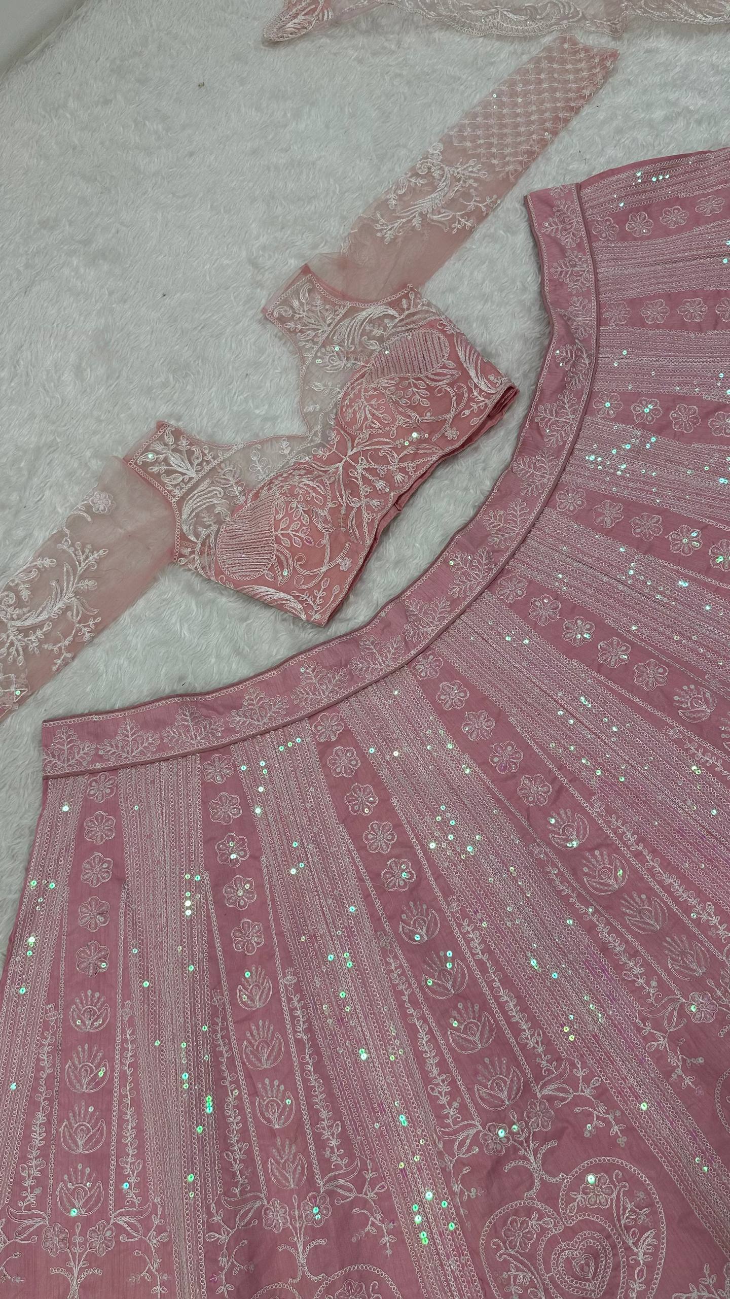 Pink Sequin Work Wedding Wear Designer Lehenga Choli