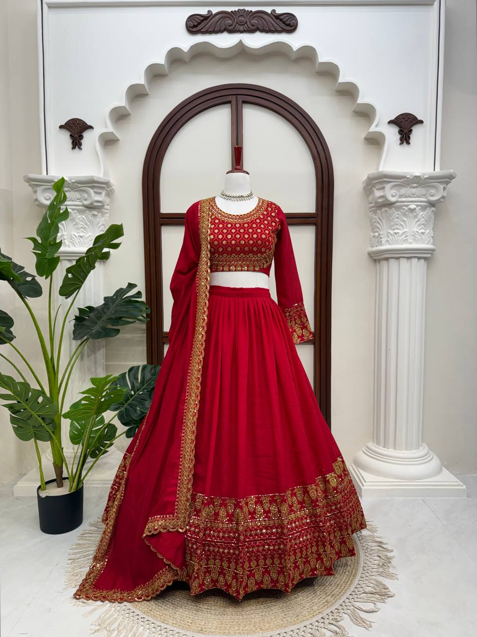 Red Thread Sequin Wedding Lehenga Choli