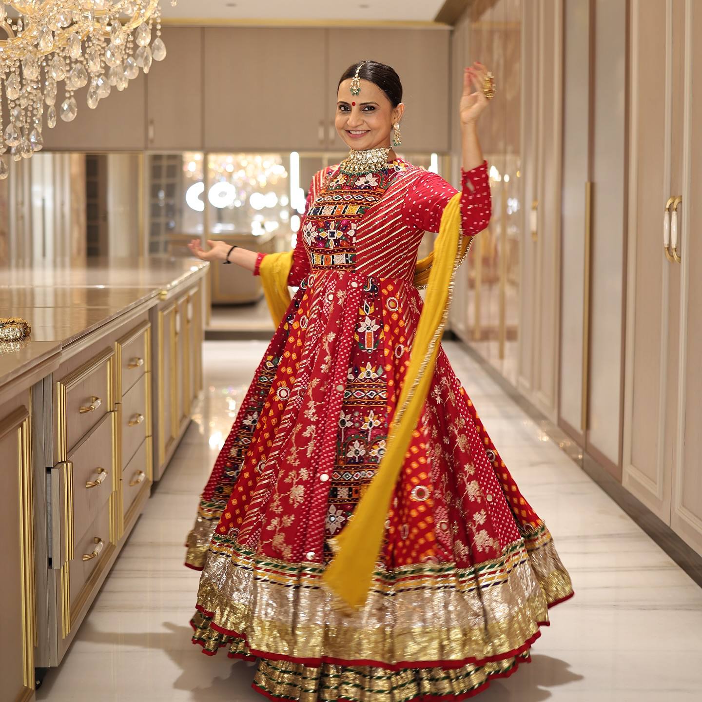 Red Color Digital Printed with Real Mirror Navratri Lehenga Choli