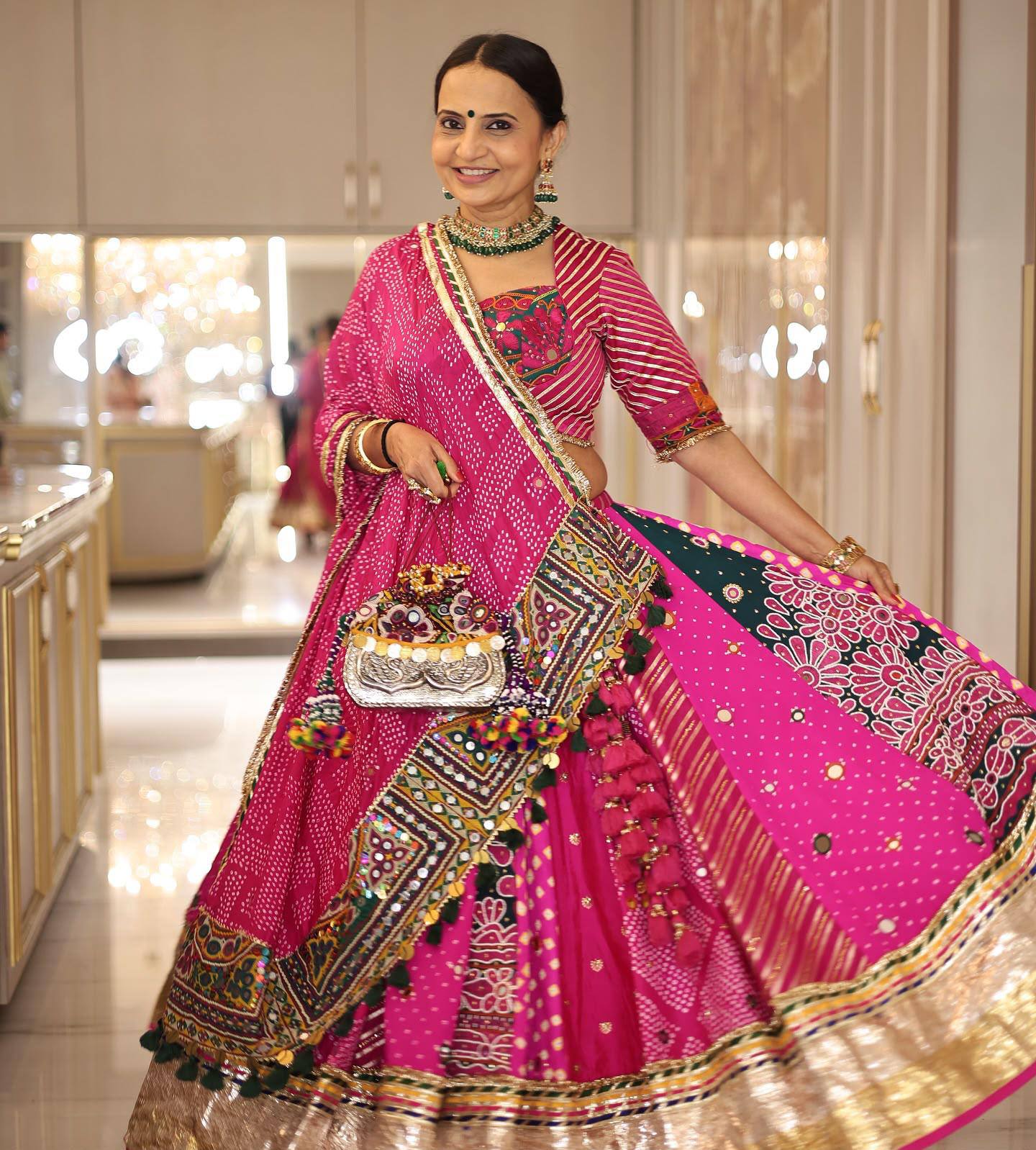 Pink Color Digital Printed with Real Mirror Navratri Lehenga Choli