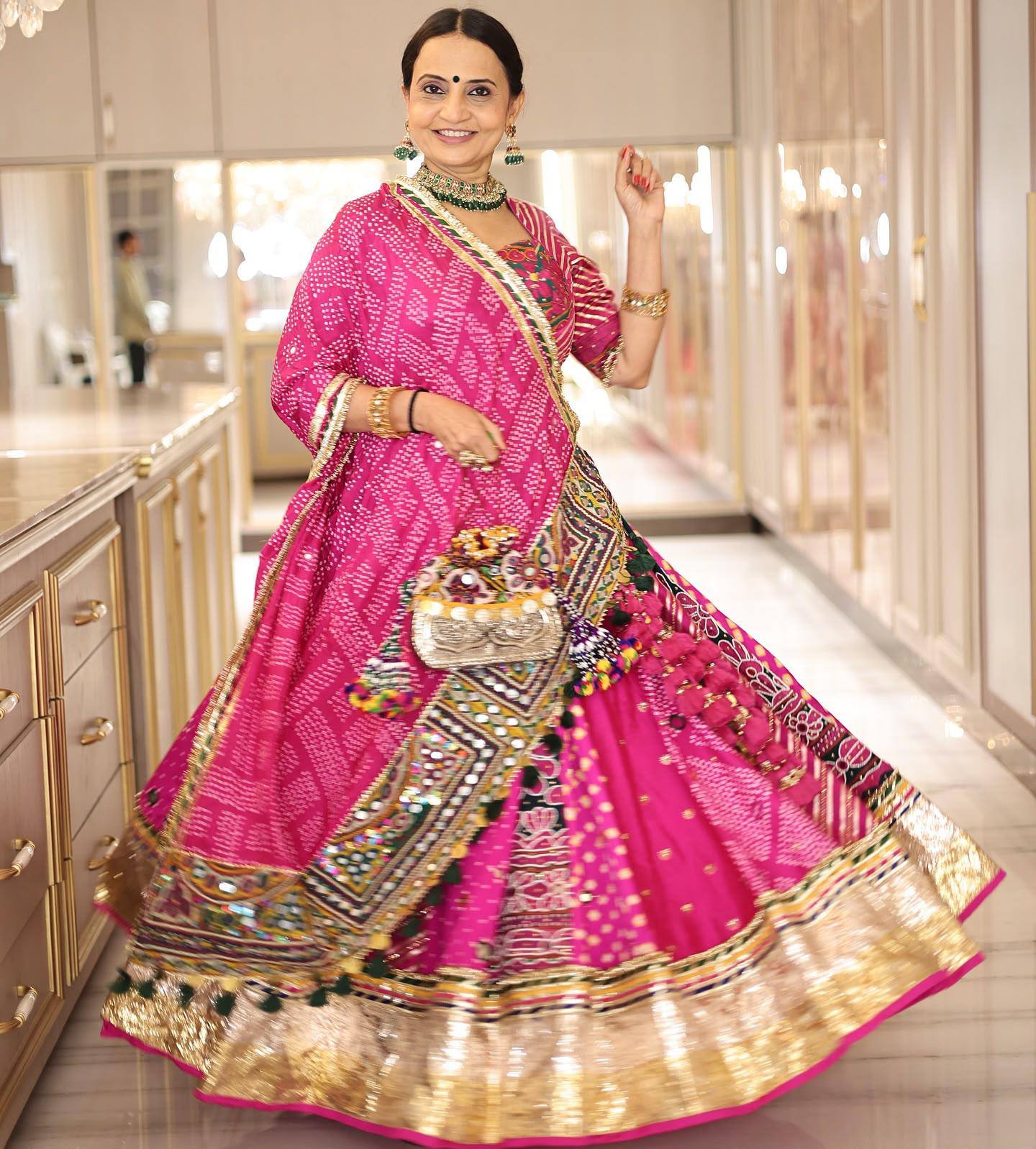 Pink Color Digital Printed with Real Mirror Navratri Lehenga Choli
