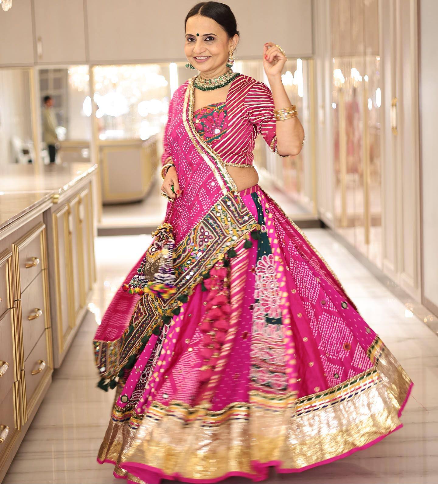 Pink Color Digital Printed with Real Mirror Navratri Lehenga Choli