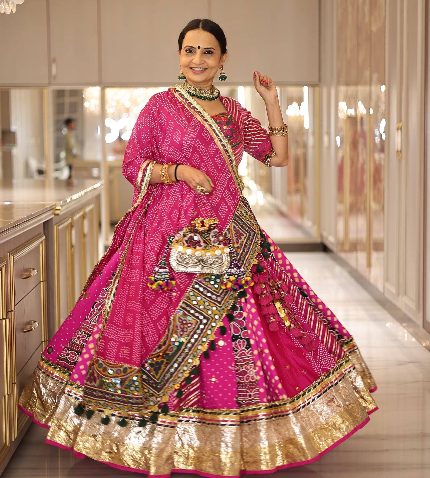 Pink Color Digital Printed with Real Mirror Navratri Lehenga Choli