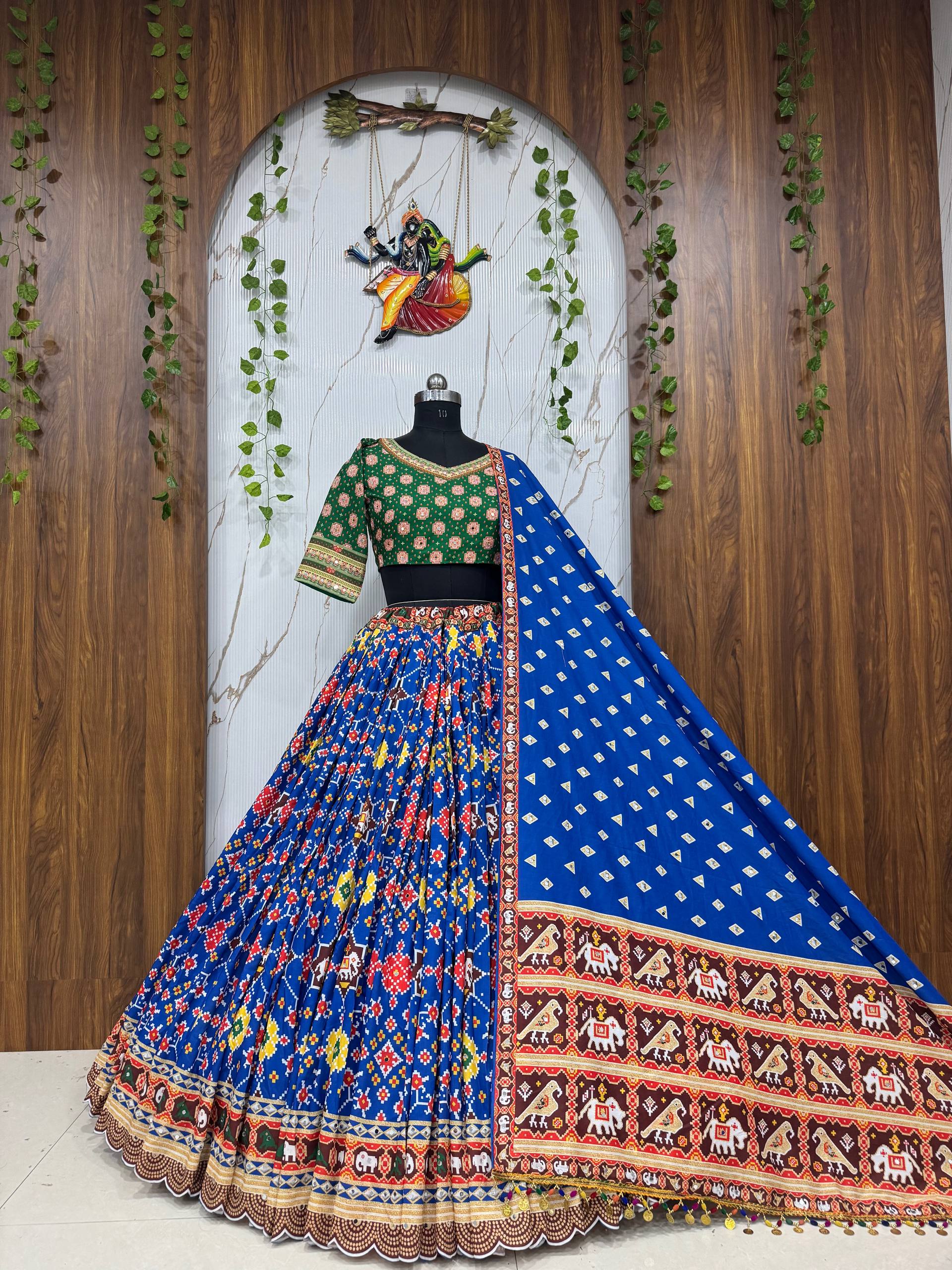 Blue Color Digital Printed with Real Mirror Navratri Lehenga Choli