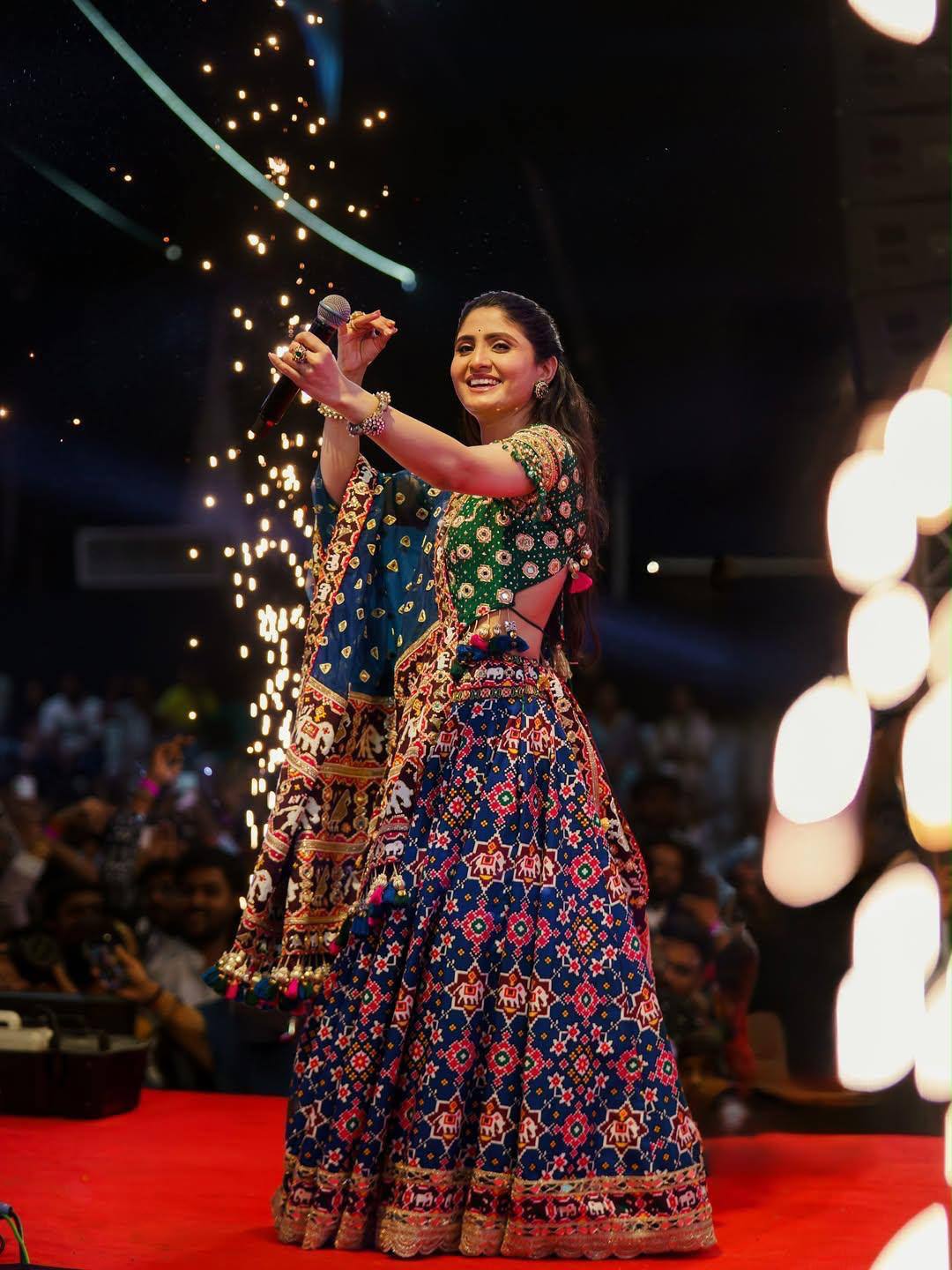 Blue Color Digital Printed with Real Mirror Navratri Lehenga Choli