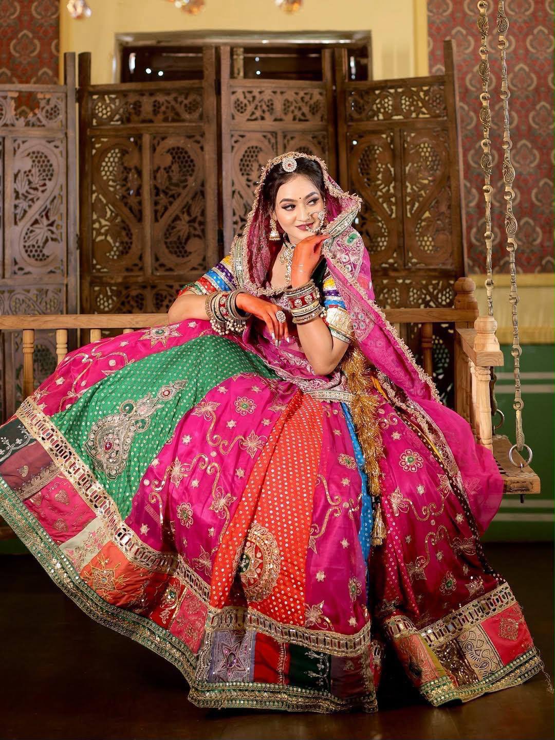 Pink Color Digital Printed with Real Mirror Navratri Lehenga Choli