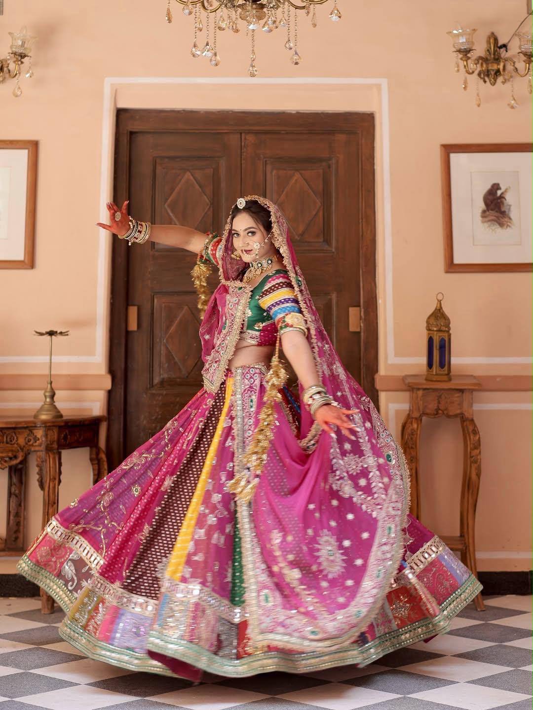 Pink Color Digital Printed with Real Mirror Navratri Lehenga Choli