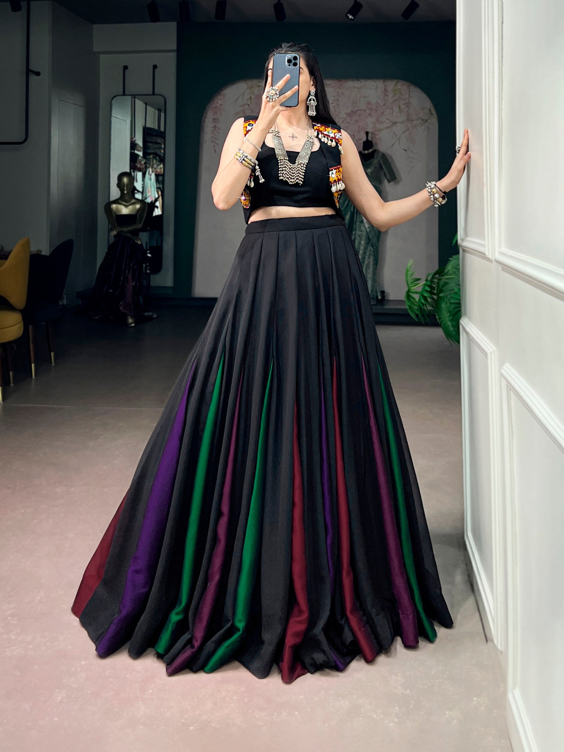 Black Color Georgette Navratri in style with this gorgeous black colour Lehenga Choli