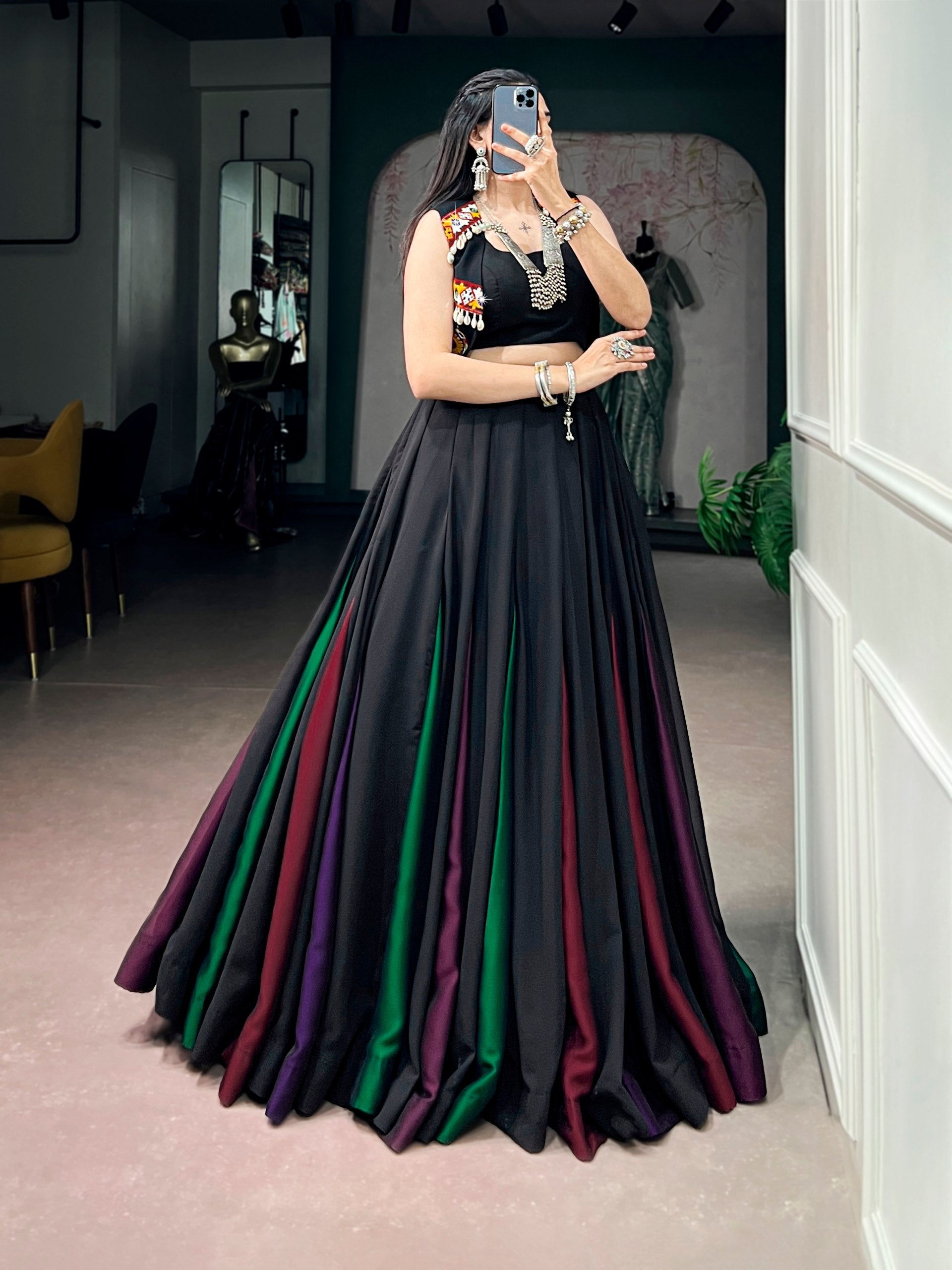 Black Color Georgette Navratri in style with this gorgeous black colour Lehenga Choli