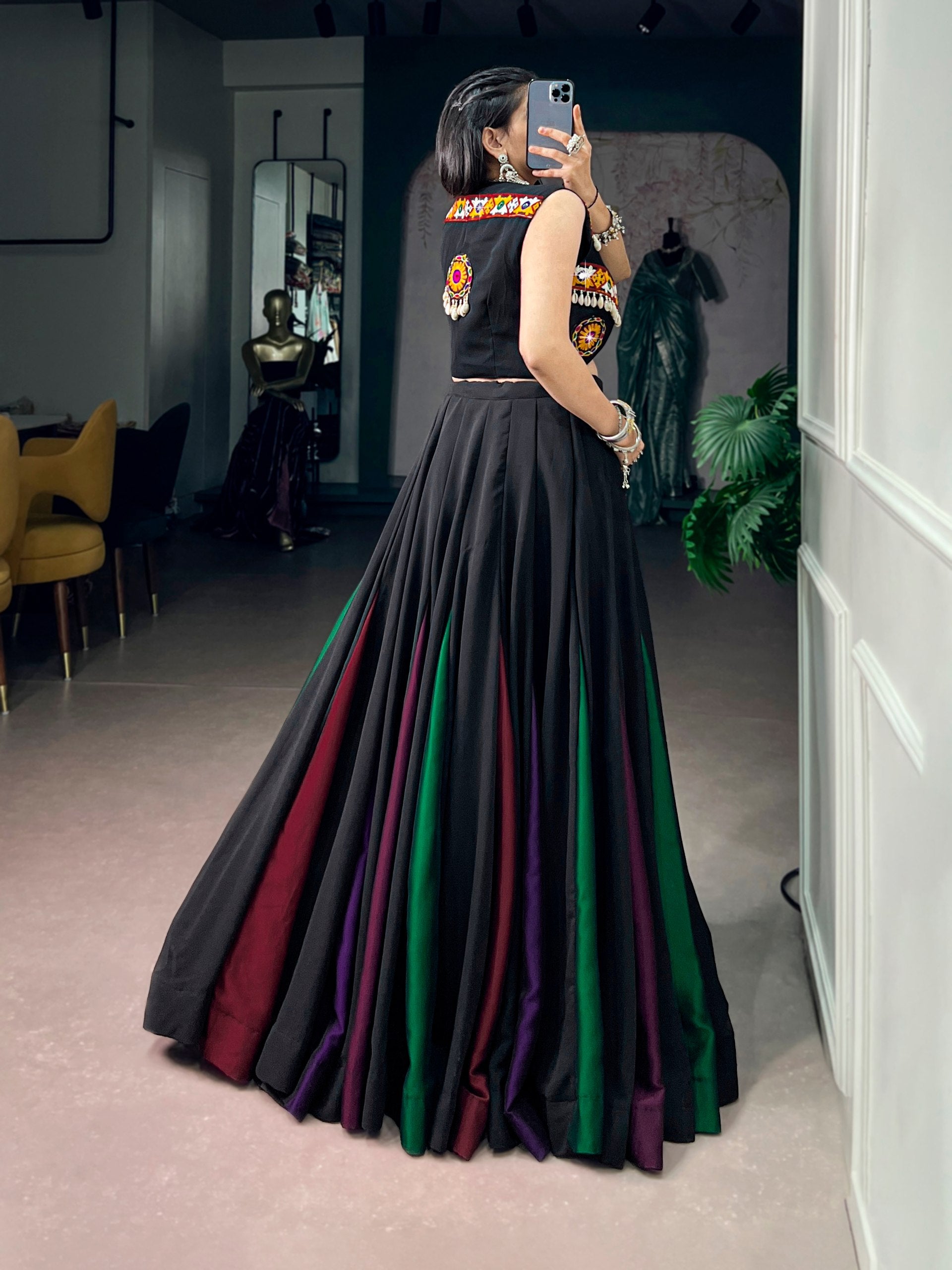 Black Color Georgette Navratri in style with this gorgeous black colour Lehenga Choli