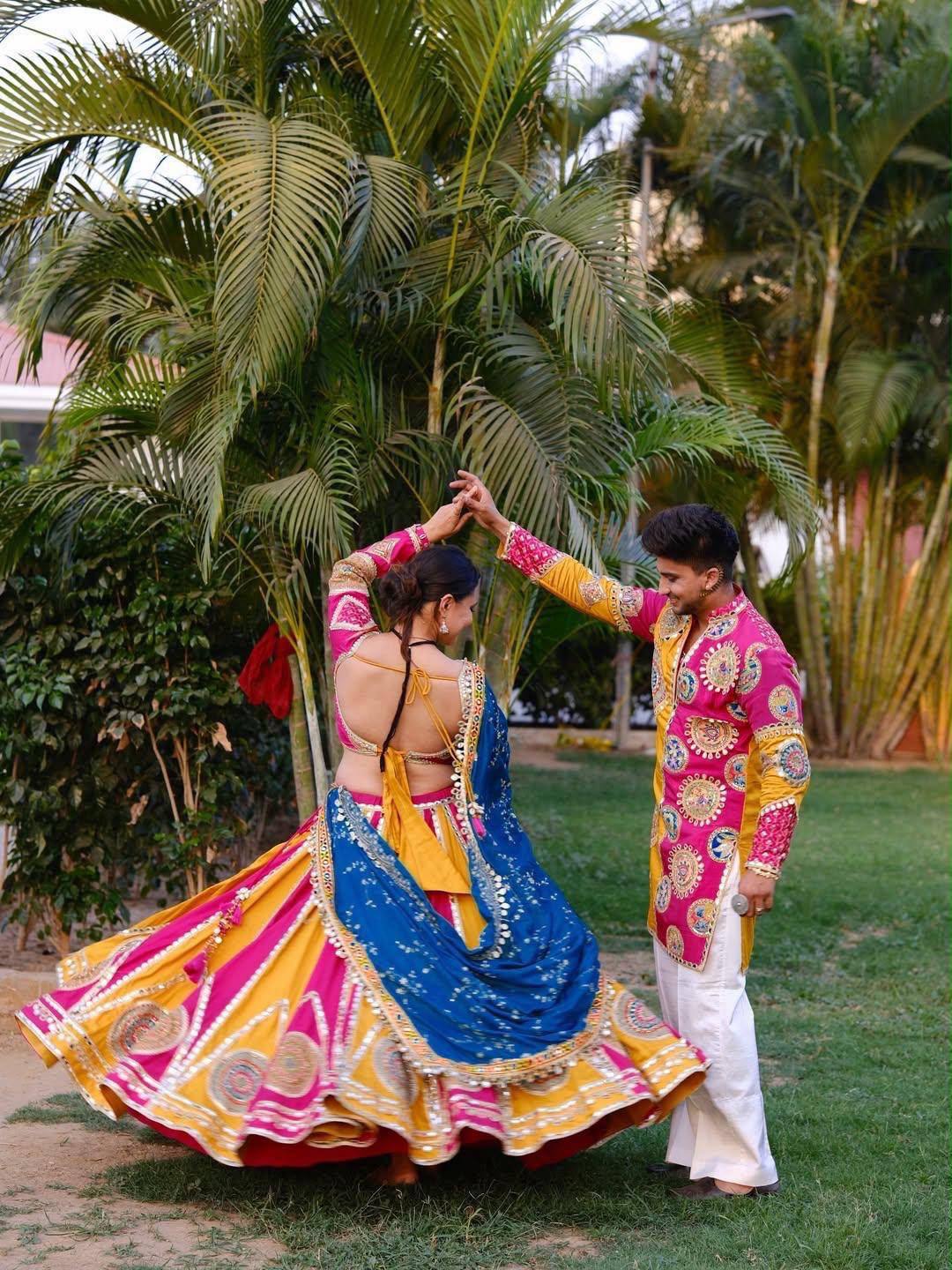 Yellow-Pink Color Digital Printed Muslin Navratri Lehenga Choli