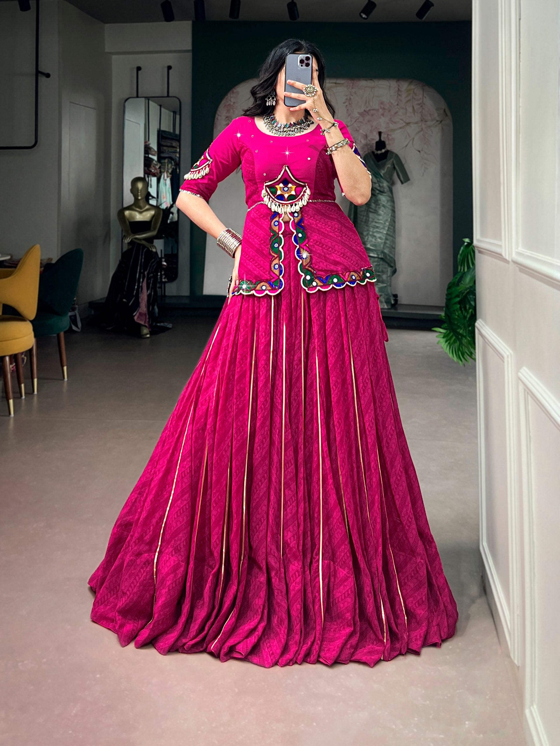 Pink Georgette Printed With Gota Patti Lace Lehenga Choli