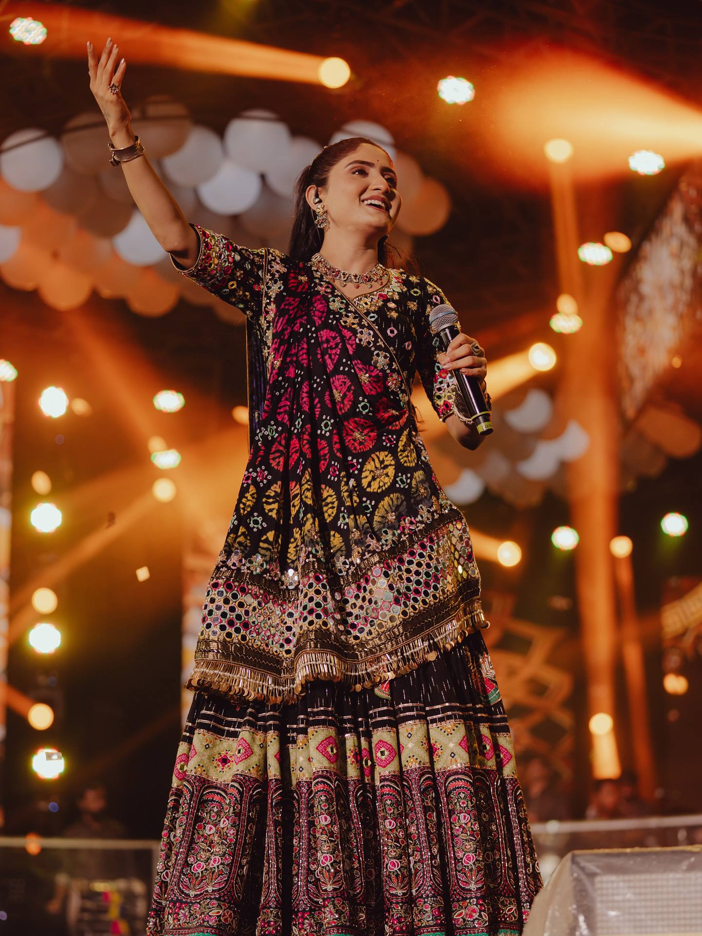 Black Mirror Work Muslin Navratri Lehenga Choli.