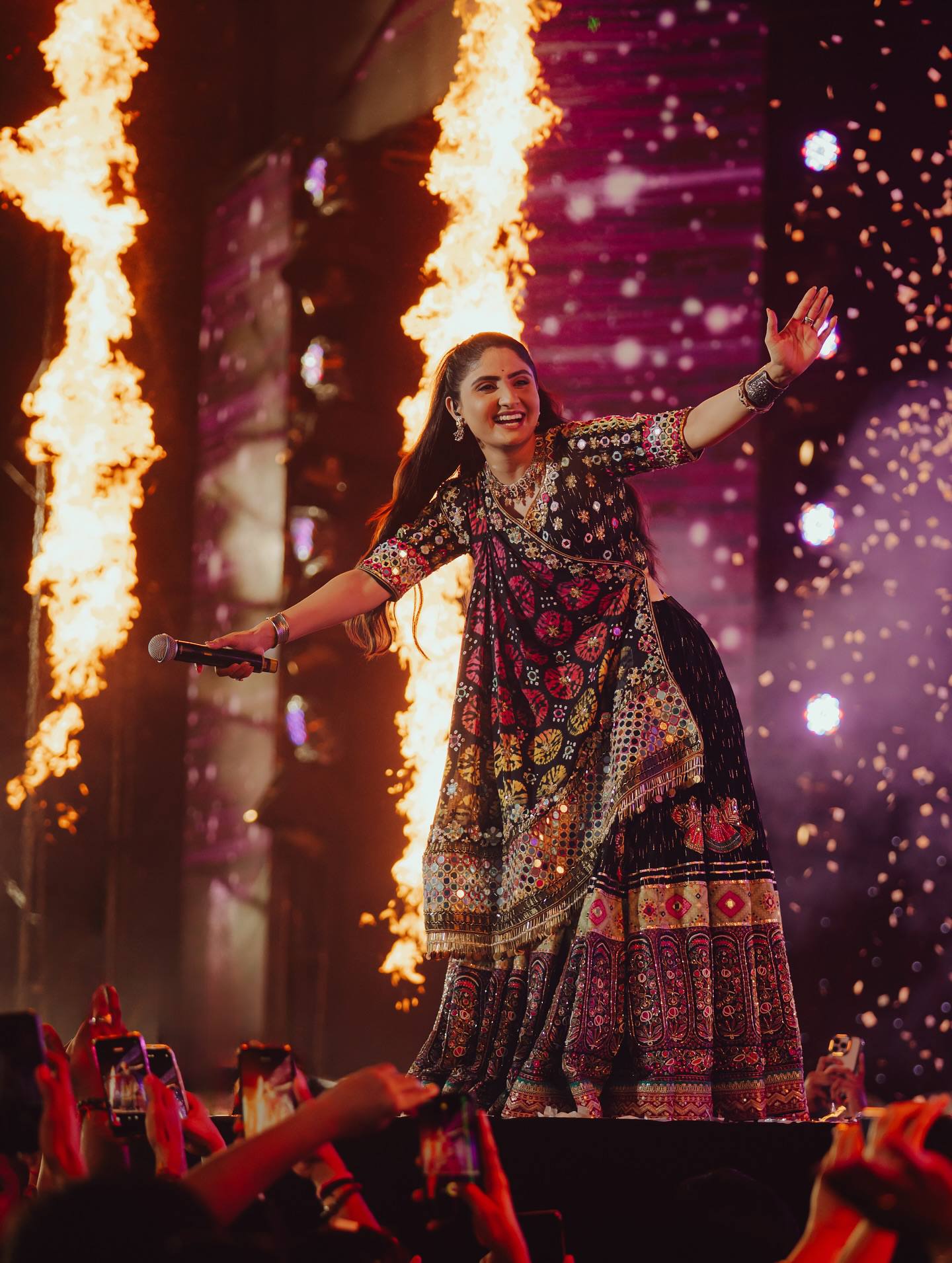 Black Mirror Work Muslin Navratri Lehenga Choli.