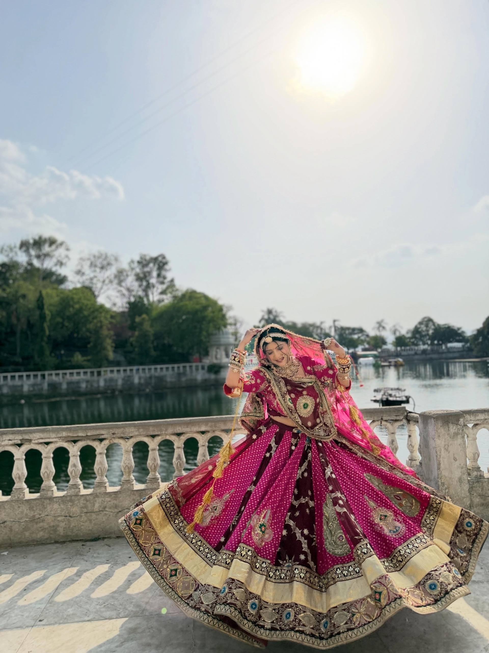 Pink Mirror Work Muslin Navratri Lehenga Choli.