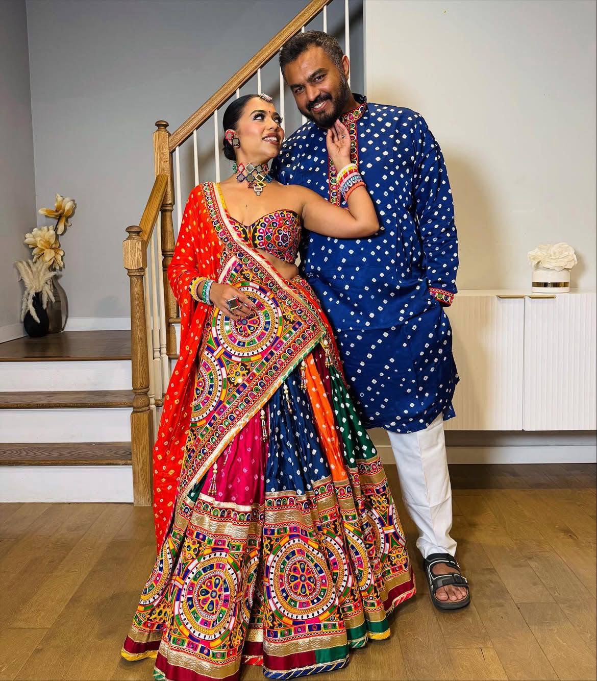 Multi Mirror Work Muslin Navratri Lehenga Choli.