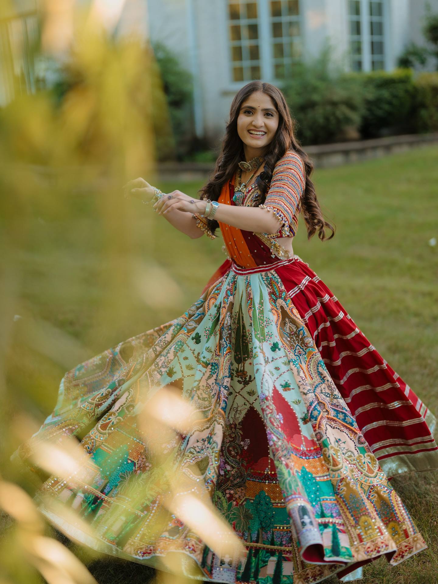Multi Mirror Work Muslin Navratri Lehenga Choli.