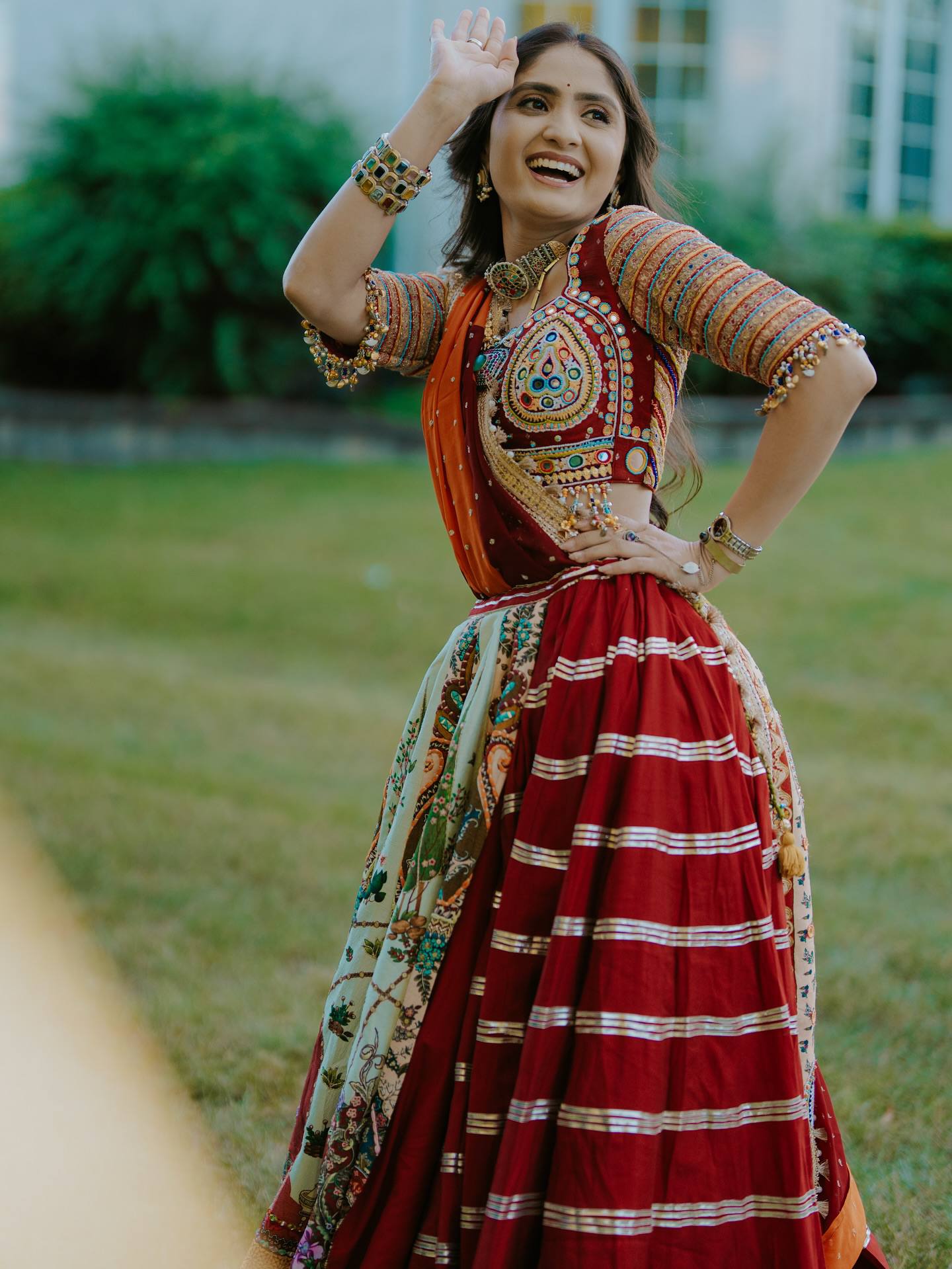 Multi Mirror Work Muslin Navratri Lehenga Choli.