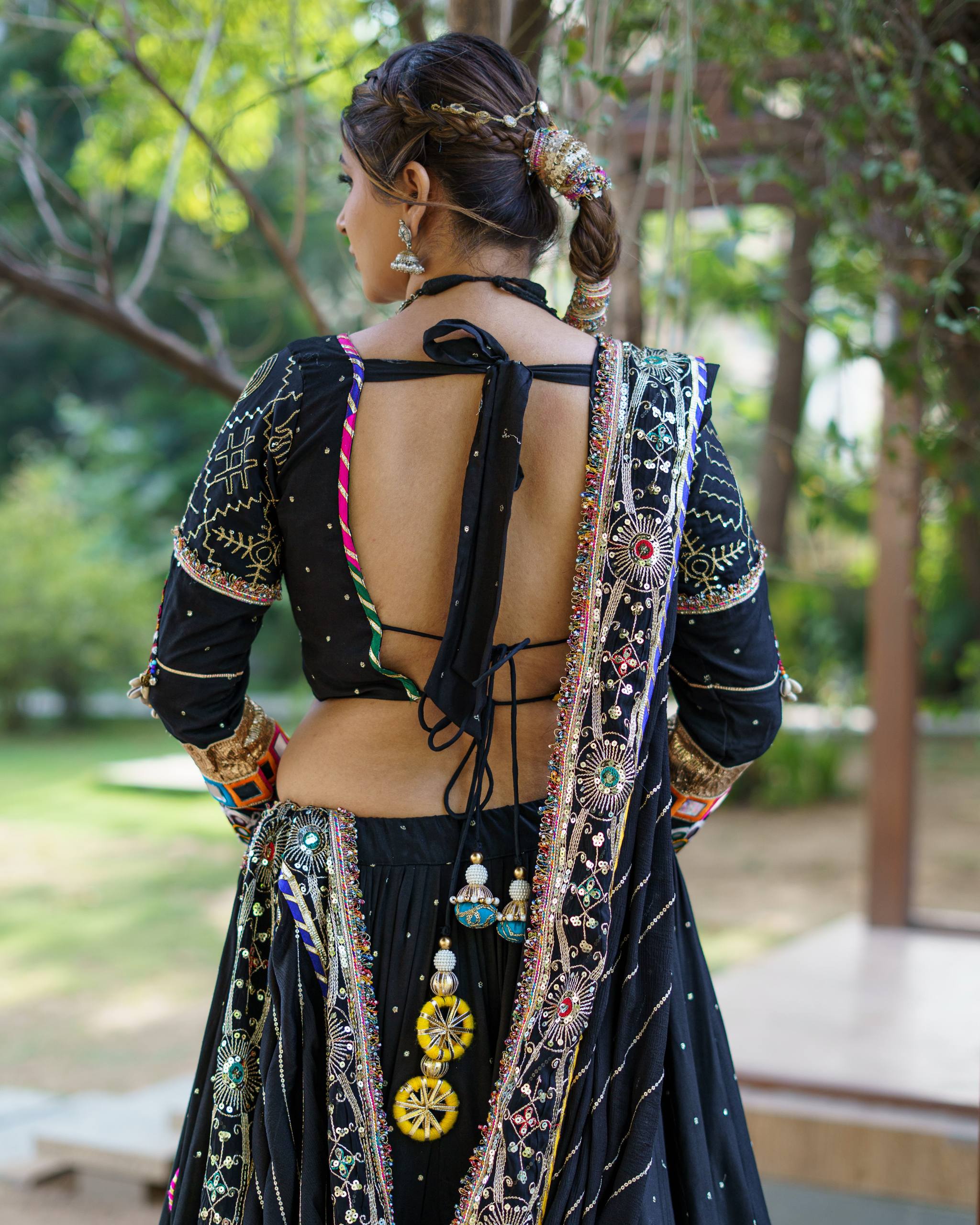 Black Mirror Work Muslin Navratri Lehenga Choli.