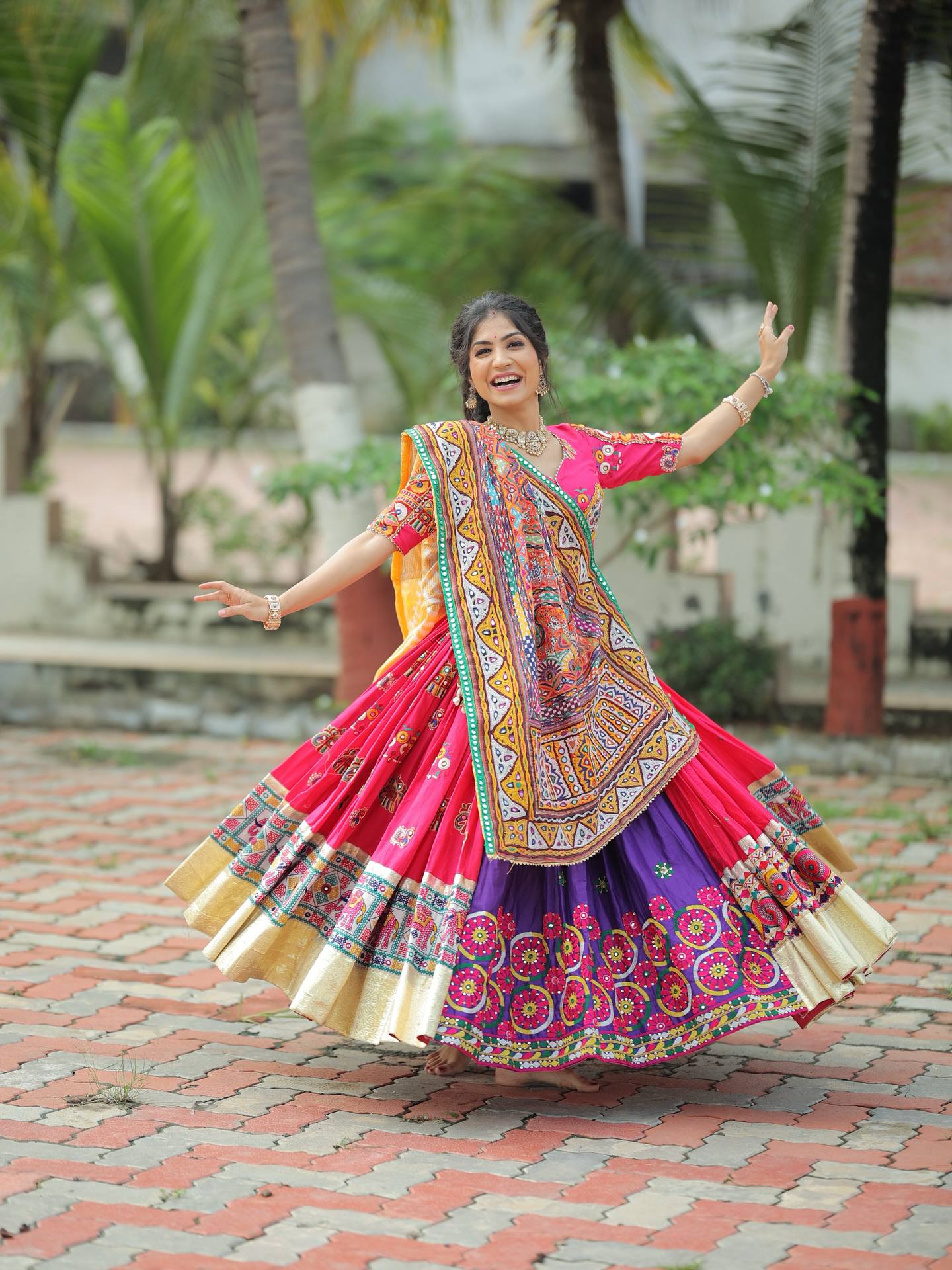 Mulati Mirror Work Muslin Navratri Lehenga Choli