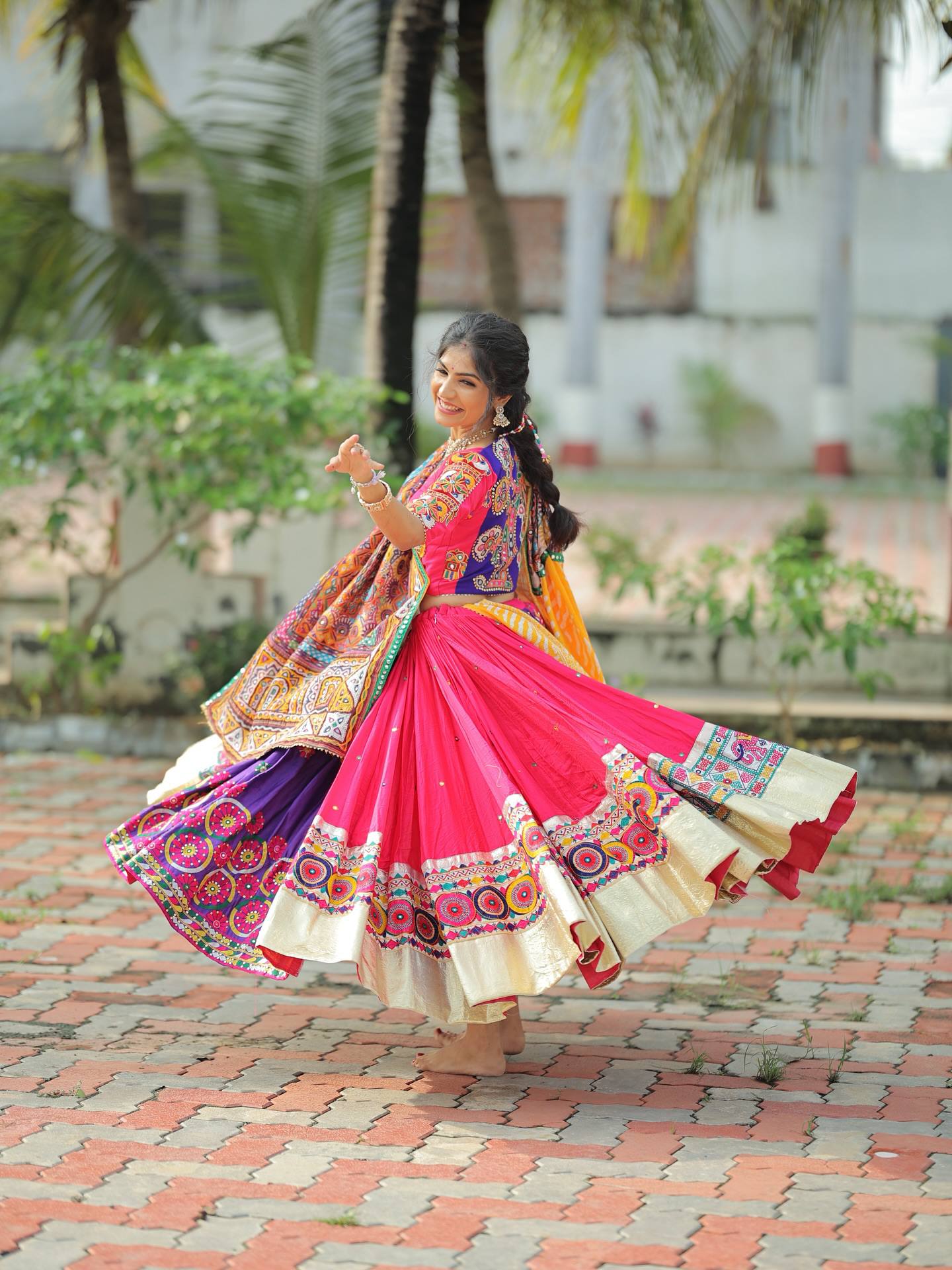 Mulati Mirror Work Muslin Navratri Lehenga Choli
