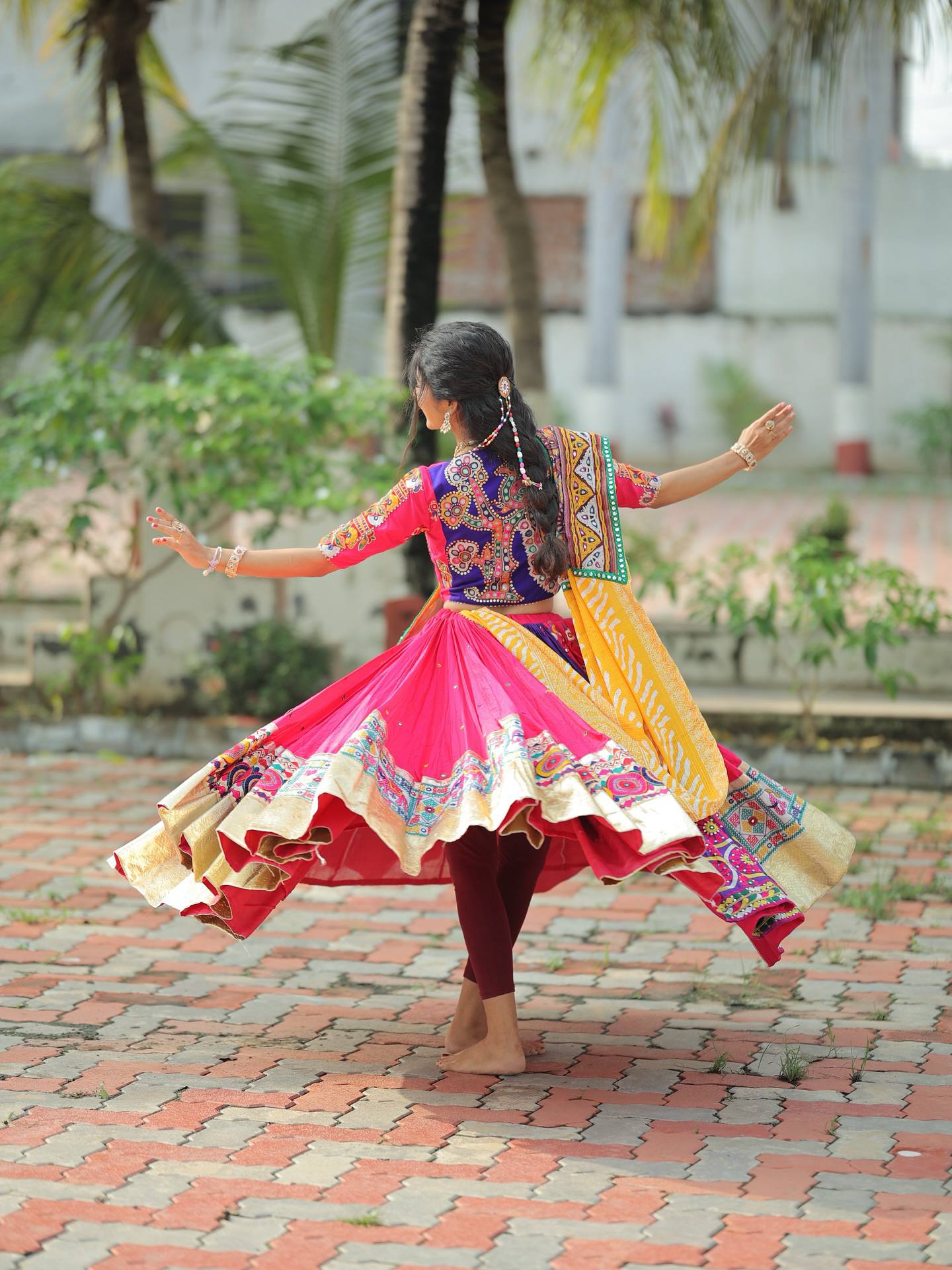Mulati Mirror Work Muslin Navratri Lehenga Choli