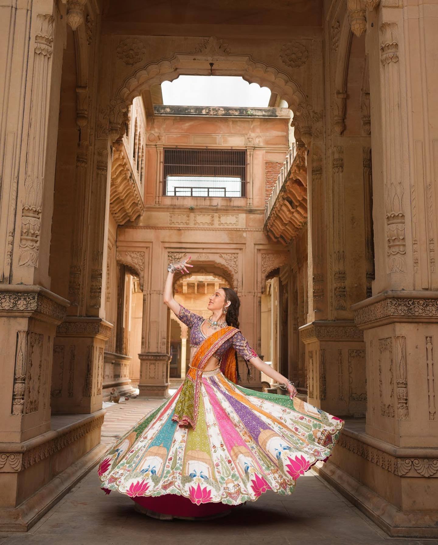 Multi Mirror Work Muslin Navratri Lehenga Choli.