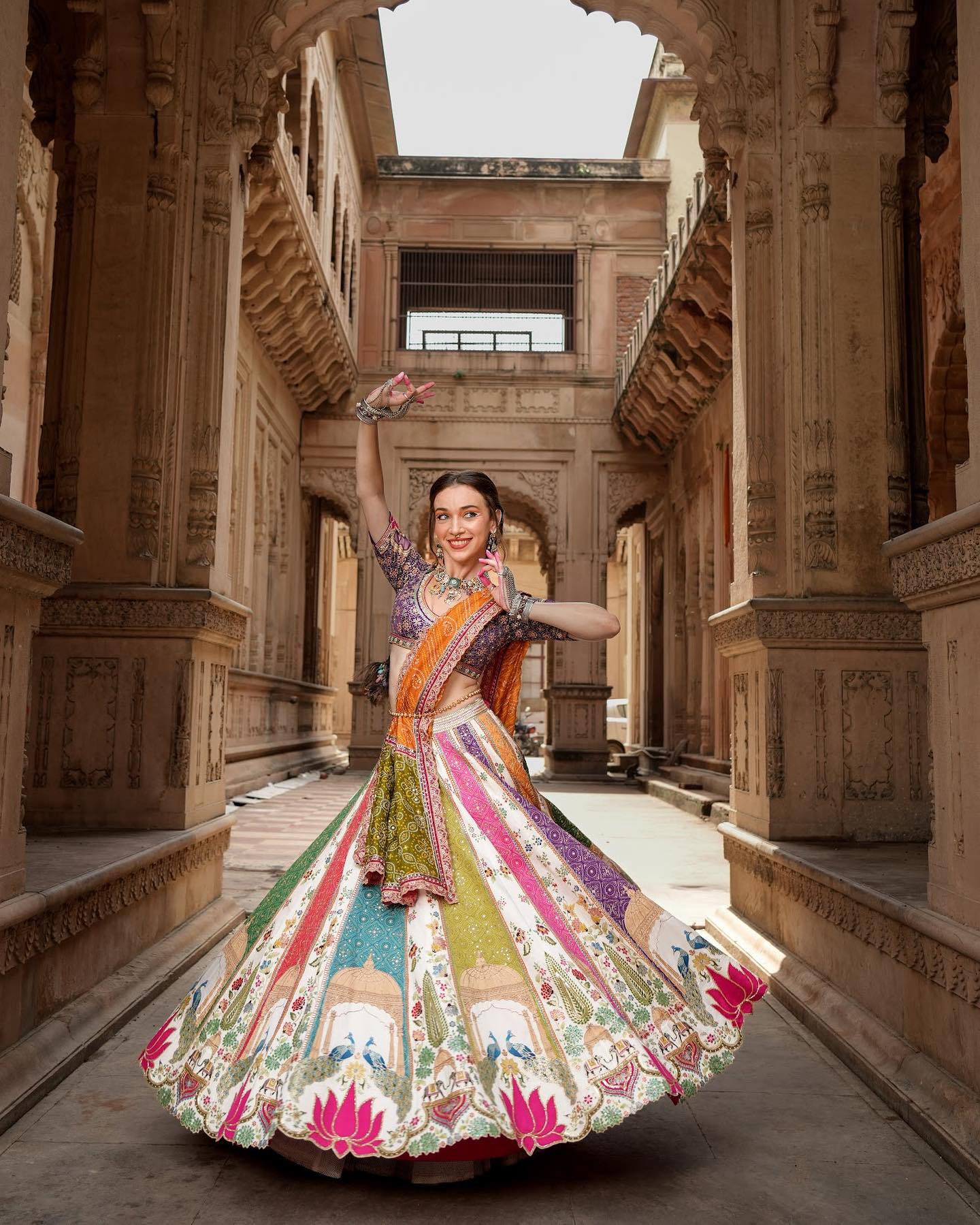Multi Printed Mirror Work Navratri Lehenga Choli