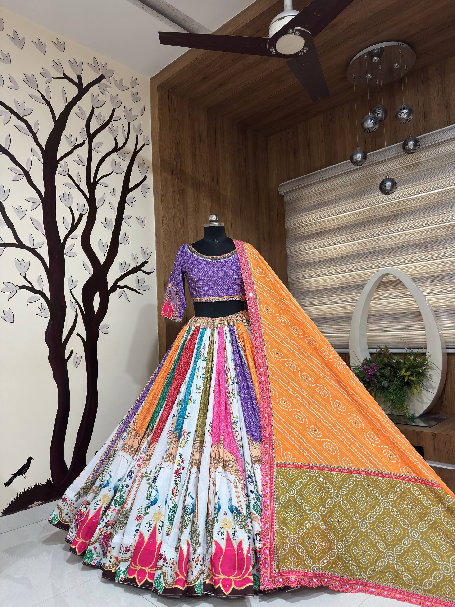 Multi Printed Mirror Work Navratri Lehenga Choli