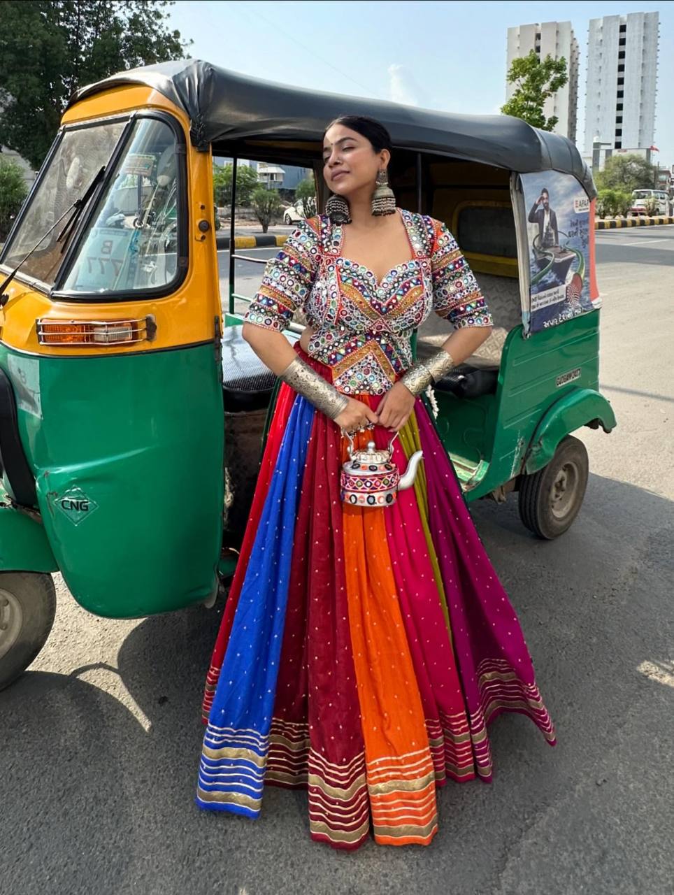 Multi Mirror Work Muslin Navratri Lehenga Choli.