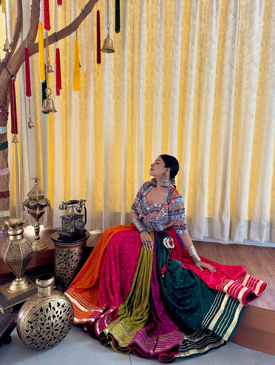 Multi Mirror Work Muslin Navratri Lehenga Choli.