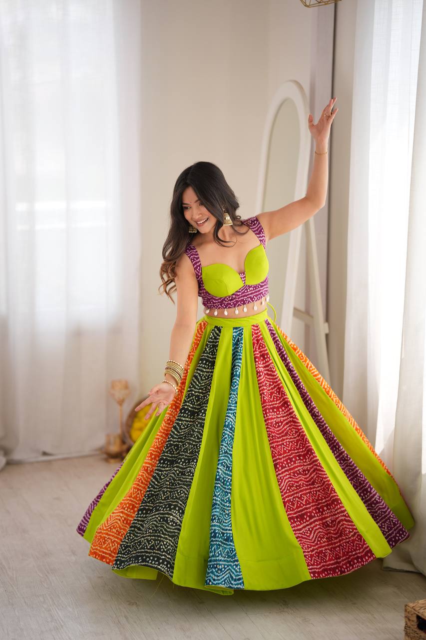 Multi Color Printed Rayon Navratri Lehenga Choli