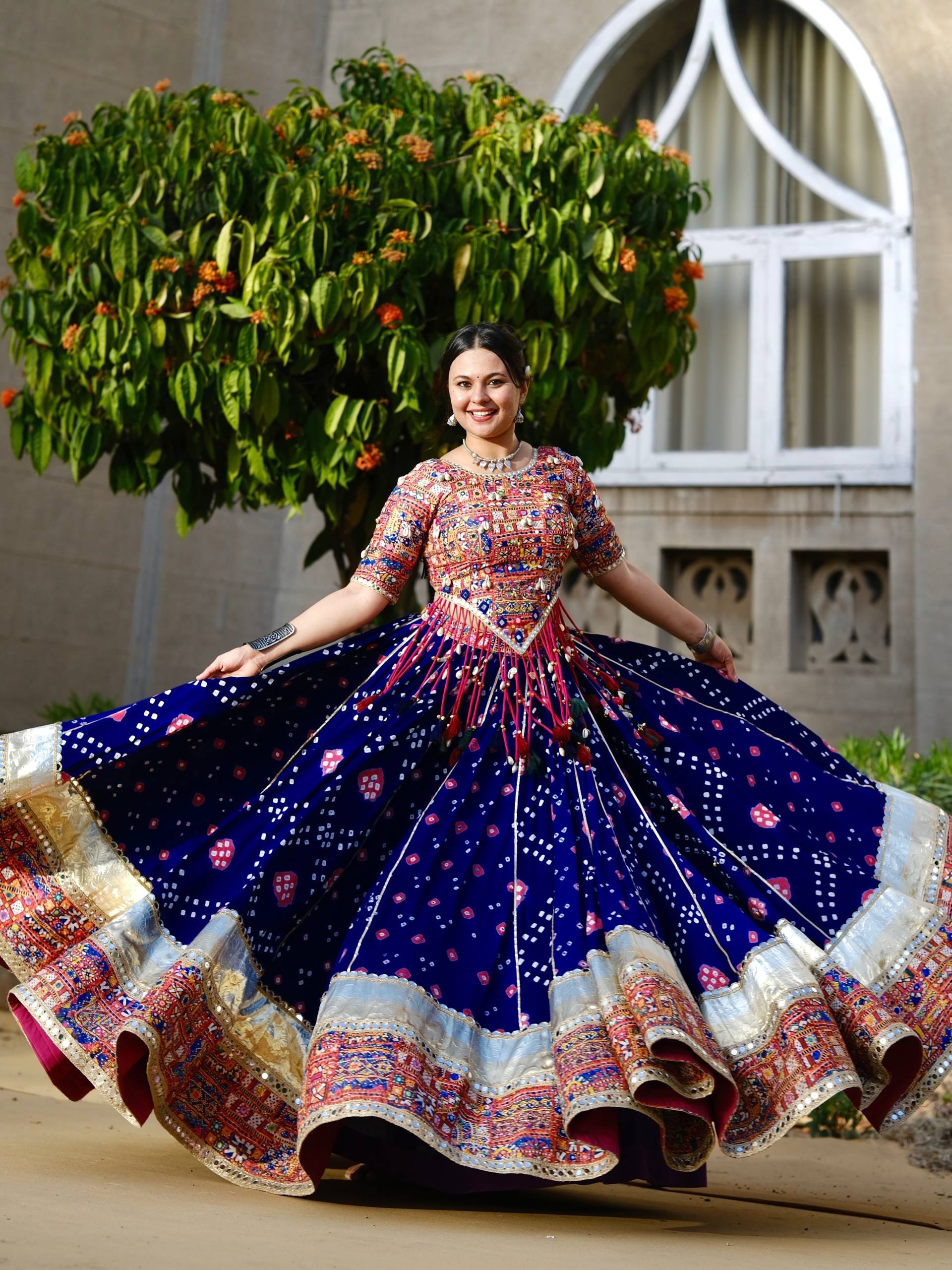 Blue Mirror Work Megic Navratri Lehenga Choli