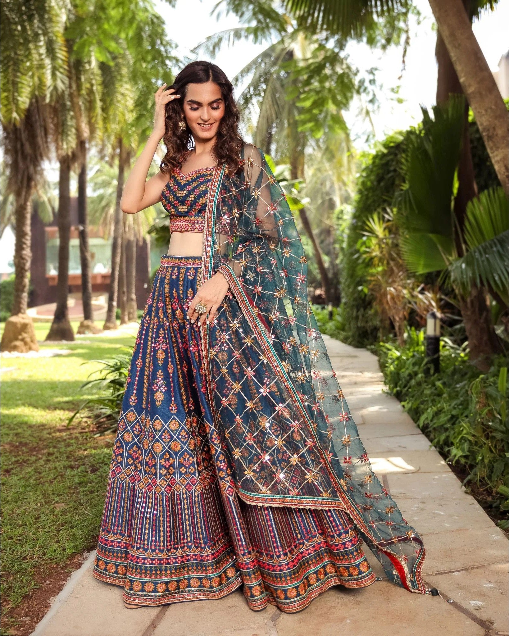 Blue Color Designer Wedding Wear Trendy Embroidery Lehenga Choli