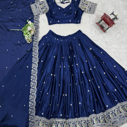 Navy Blue Color Heavy Thread with Sequins Work  Designer Lehenga Choli
