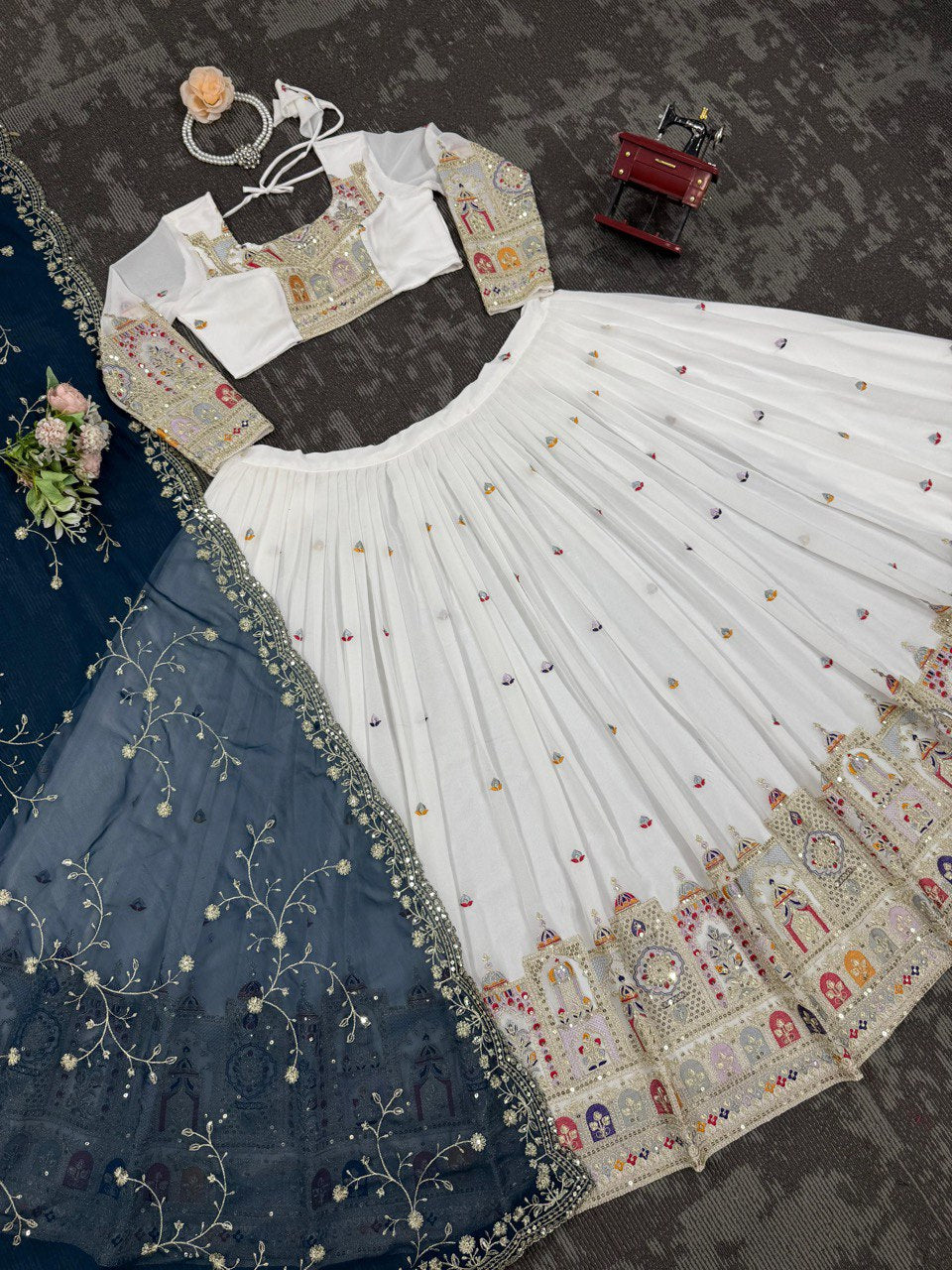 White Color Heavy Thread with Sequins Work  Designer Lehenga Choli