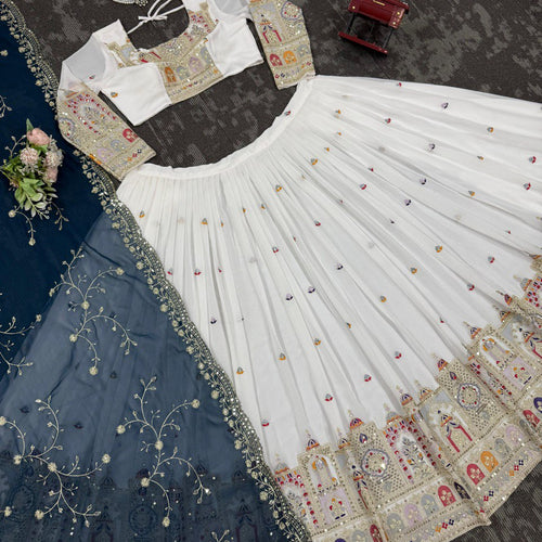 White Color Heavy Thread with Sequins Work  Designer Lehenga Choli