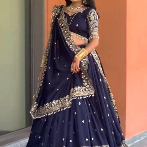 Navy Blue Color Heavy Thread with Sequins Work  Designer Lehenga Choli
