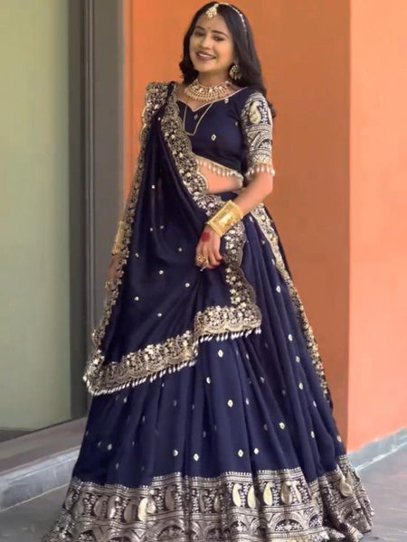 Navy Blue Color Heavy Thread with Sequins Work  Designer Lehenga Choli