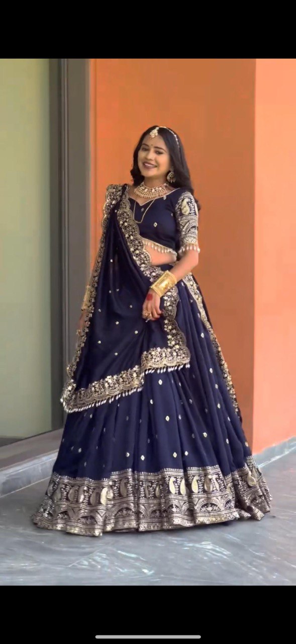 Navy Blue Color Heavy Thread with Sequins Work  Designer Lehenga Choli