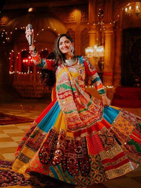 Geeta Rabari Wear Multi Color Digital Printed Mirror Work Muslin  Lehenga Choli