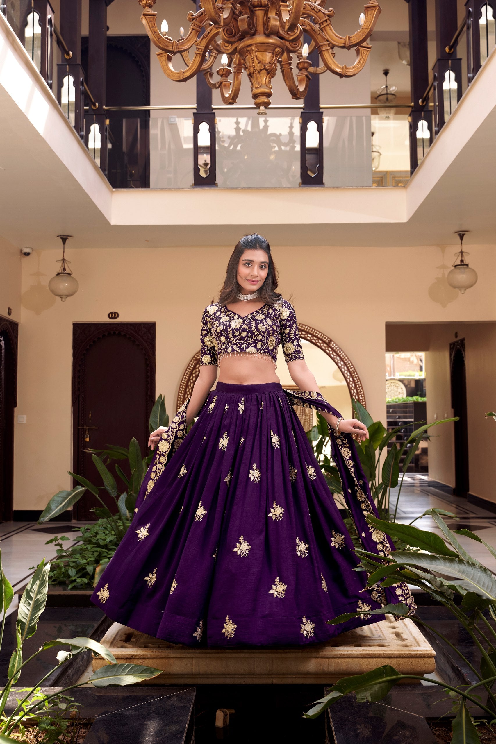 Dark Purple Color Sequins with Embroidery Work  Designer Lehenga Choli