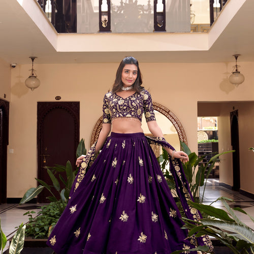 Dark Purple Color Sequins with Embroidery Work  Designer Lehenga Choli