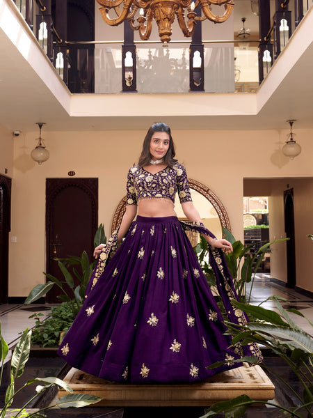 Dark Purple Color Sequins with Embroidery Work  Designer Lehenga Choli