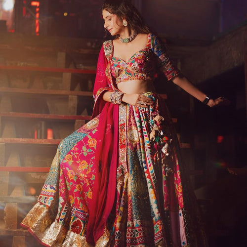 Kinjal Dave Wear Designer Real Mirror Work Muslin Fabric Printed Replica Chaniya Choli