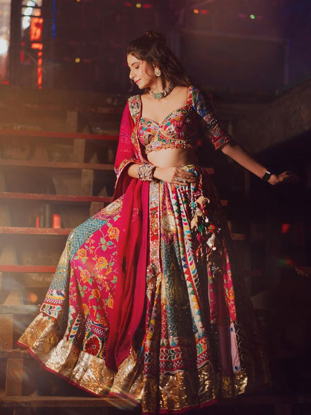 Kinjal Dave Wear Designer Real Mirror Work Muslin Fabric Printed Replica Chaniya Choli